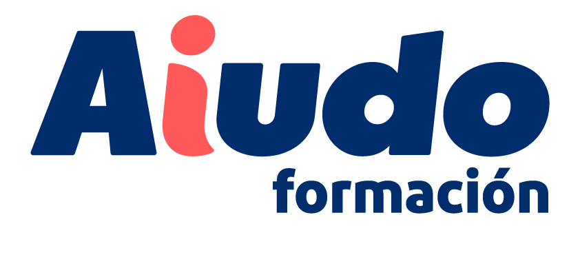 El logo de Aiudo Formación, con la "i" en rojo y el resto de letras en azul.