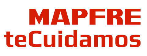 El logo de la aseguradora Mapfre junto con el eslogan de "Te cuidamos" en rojo.